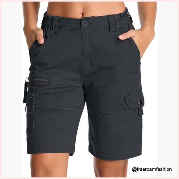 Pants - Women's Cargo Shorts Lightweight Cotton Hiking Active Elastic Waist